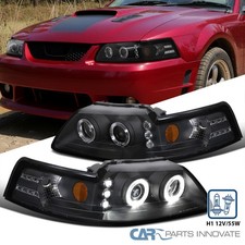 Fit 99-04 Ford Mustang Black Led Halo Projector Headlights Head Lamps Leftright