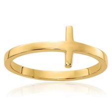 10K Solid Yellow Gold Sideways Cross Ring