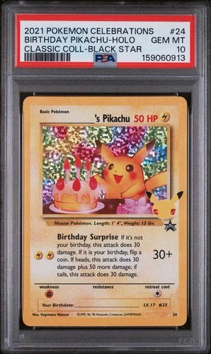 2021 Pokemon Celebrations Classic Black Star #24 Birthday Pikachu Holo PSA 10