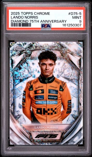 2025 TOPPS CHROME FORMULA 1 DIAMOND 75TH ANNIVERSARY #D75-5 LANDO NORRIS PSA 9