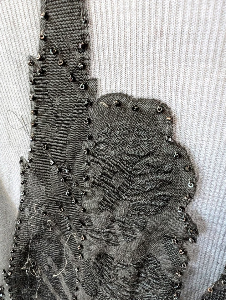 Blusa antigua vintage de los años 20 con solapa negra con cuentas de seda de gasa Foto 4 de 4