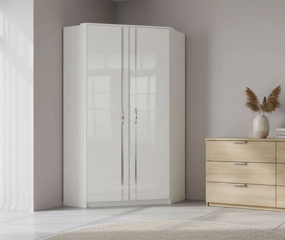 Armoire D'Angle Trio Armoire 95x95cm Blanc Brillant 2 Portes - Photo 3/4