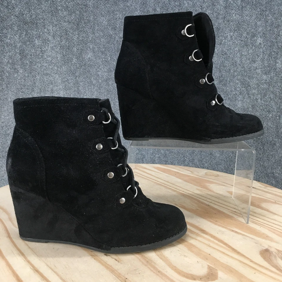 Botas de niña Madden para mujer 7,5 Gaylee botín al tobillo negras con cordones informales tacón de cuña Foto 2 de 4