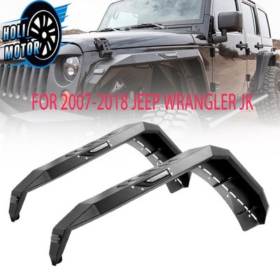2PC Black Front Fender Flares For 2007-2018 JEEP WRANGLER JK w/LED Turing Lights