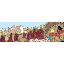Moulinsart double postcard of Tintin and the Tibetan monks (29.7x10.5cm)