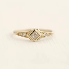 1 CTW Princess Cut Moissanite Milgrain Engagement Ring In 14K Yellow Gold Plated