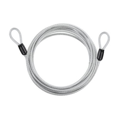 5/32'' Dia 9.2ft Security Cable Lock Vinyl Coated Steel with Loops Silver