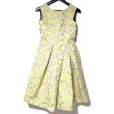 CAROLINA HERRERA Dress Size 2 Yellow Floral Jacquard Knee Length Sleeveless