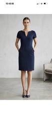 Carolina Herrera Navy Blue Sheath Dress Short Sleeve Pockets Back Zip Sz 6 Us .!