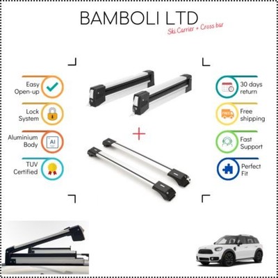 Bamboli 19'' Ski Carrier & Silver Cross Bar Set For Mini Countryman 17-Up 4pcs