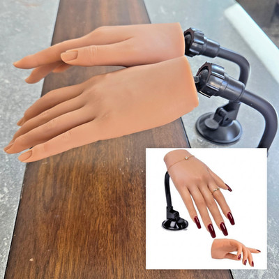 Silicone Practice Hand for Nail Tech & Jewelry Display, 1 Pair Flexible Mannequi