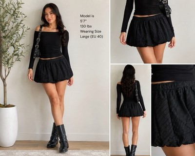 Bershka Black Bubble Hem Mini Skirt Textured Stripe Women s L EU 40 Goth Chic
