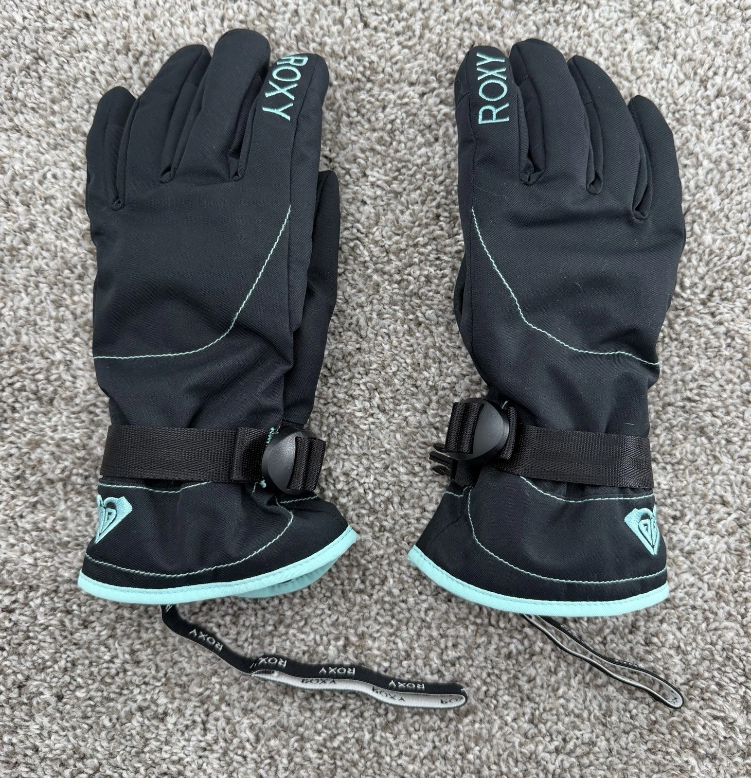 ROXY Womens JETTY Black and Turquoise Snow Glove. Size medium.