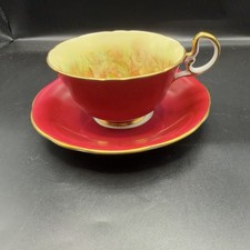 Vintage Aynsley Rubin Rot Gold Vergoldet Bone China Teetasse & Untertasse England