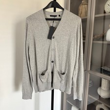 Greyson Cheyenne Button-Up Light Grey Merino Wool Cardigan XL NEW Nylon Sweater