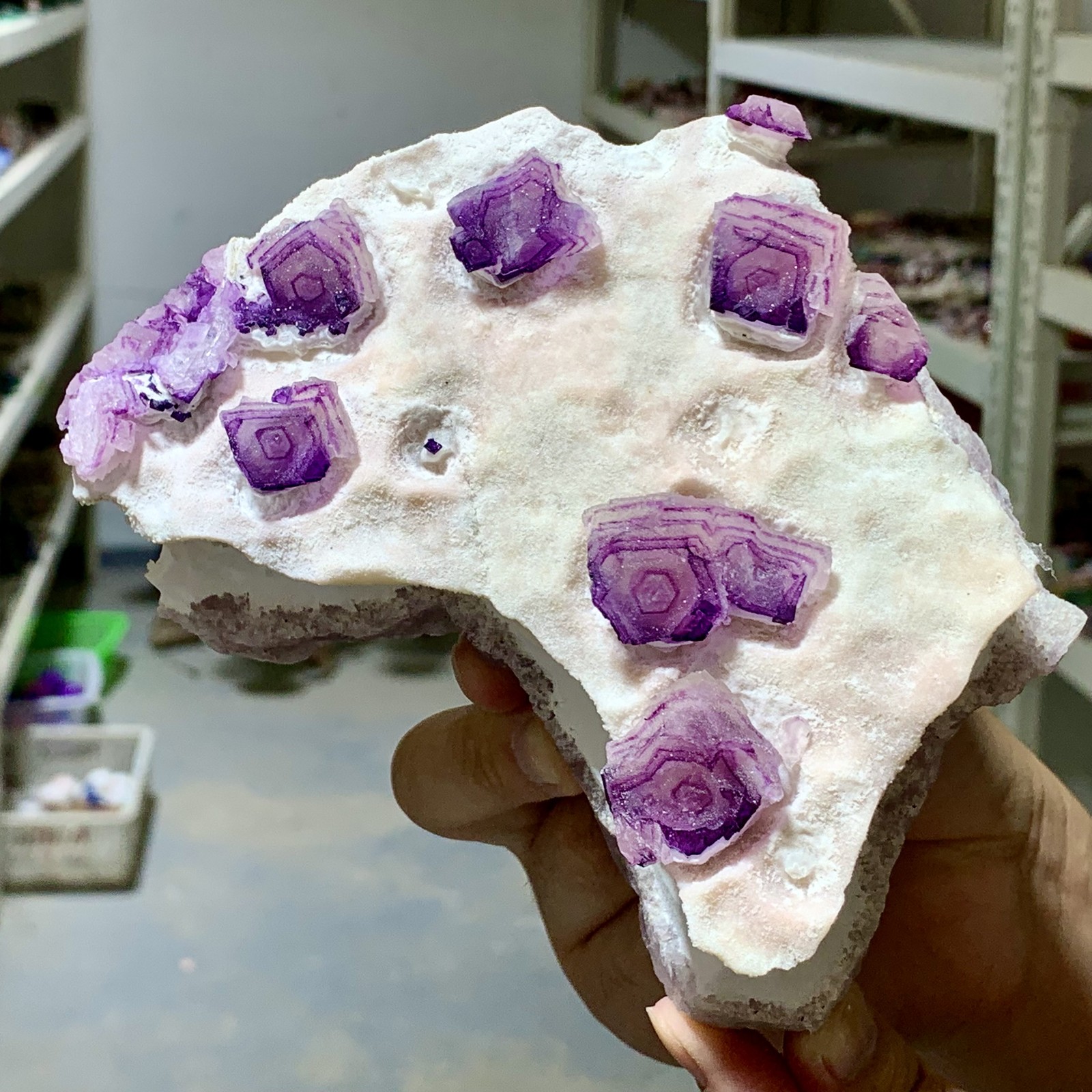 2.4LB Rare Purple Hexagon Cubic Fluorite Crystal Specimen from Zhejiang China