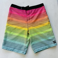 Hurley Boys Mens Board Shorts Sz 20/30 Swim Trunks Colorful Stripes Inseam 9.5