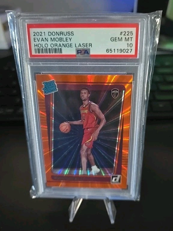 EVAN MOBLEY CLEVELAND 2021 DONRUSS RATED ROOKIE HOLO ORANGE LASER #225 PSA 10