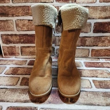 Ugg Daphne Fold Down Womens Tan Suede Shearling Boot Sz 5.5 Mid Calf Or Ankle