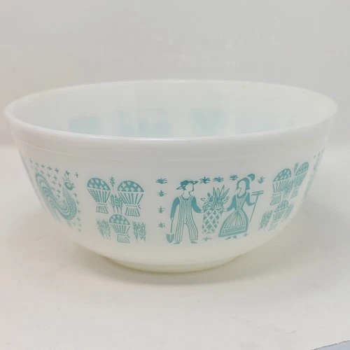 Vintage Pyrex Turquoise & White Amish Butterprint 2 1/2 QT Mixing Bowl #403