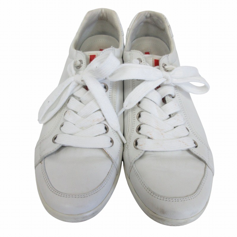 Prada Sports Sneakers White Leather Rubber Sole Low Cut used 25cm thumbnail 3