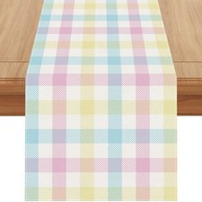 Jiudungs Linen Buffalo Check Plaid Spring Table Runner,13 x 72, White
