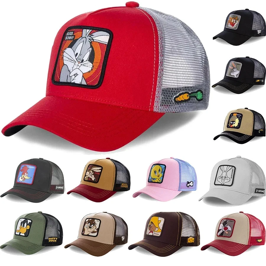 5-Panel Trucker Hat Mesh Baseball Cap with Anime Cartoon Animal Patch Embroidery