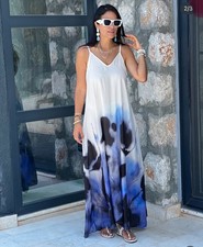 ZARA BNWT 2025. ECRU BLUE TIE DYE RAMIE PRINT DRESS STRAPS. Size S Ref 2787/193