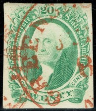 [st7320] Confederate States Scott#CSA13 20¢ green w/red cancel cv:$600