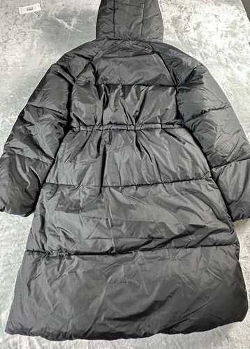 Old Navy Damen langer gefütterter Mantel GRÖSSE MEDIUM schwarz Kapuze Reißverschluss & Druckknopf neu - Bild 15 von 15