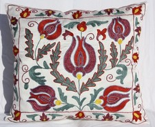 SILK SUZANI PILLOW 17"x19", SUZANI CUSHION COVER, EMBROIDERED 100 SILK PILLOW