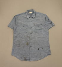 Vintage 70s Sears Perma-Prest Workwear Chambray Shirt Blue Personalized Stencil