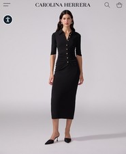 Carolina Herrera Ruched Button-Front Midi Dress. Black. Size L. $1790