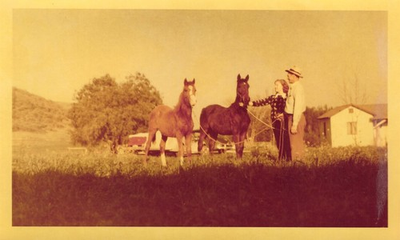 #ad #ad 1947 Kodacolor Print Woman Her Man amp; Horses Poor Ranch House Vtg Photo Snapshot $12.98