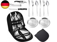 Campingbesteck Set FüR 2 Personen, Tragbares Edelstahl Outdoor Geschirr Set FüR