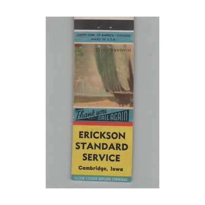 Matchbook Cover Standard Gas Station Erickson Standard Service Cambridge IA