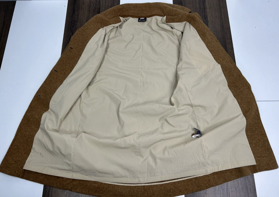 Gabardina larga marrón REI adulto SM forrada de lana bolsillos ligeros tostados Foto 3 de 4