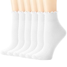 Ankle Ruffle Socks Women, 6 Pairs Cute Frilly Socks Lettuce Edge Comfort Brea...