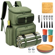 Hap Tim Large Picnic Basket Backpack for 4 with Insulated Cooler - Dry-Wet Se...