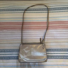 Banana Republic Woman's Gold Leather Double Top Zip Crossbody Bag Clutch Purse