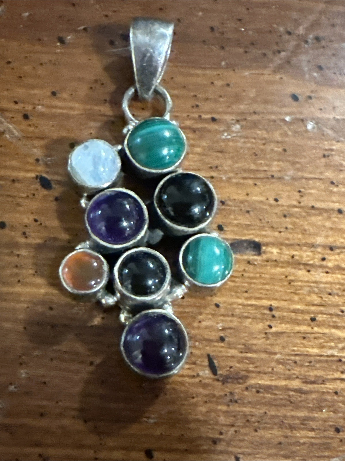 Sterling Silver Multiple Gemstone Round Cluster P… - image 1