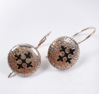 4.4g 14k Solid Gold Antique Victorian Taille d'Epargne Black Enamel Earrings