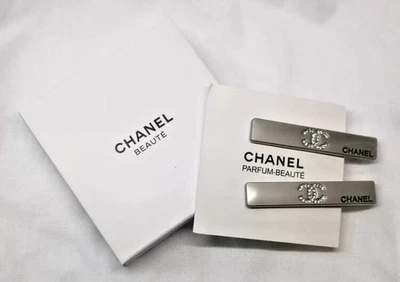 Chic Chanel CC Silver Hair Pins with Crystal Accents w/ Box  display picture 1