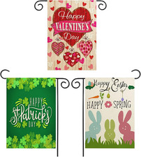 Valentine Garden Flag St Patricks Day Garden Flag Easter Garden Flags 3 Pack Out