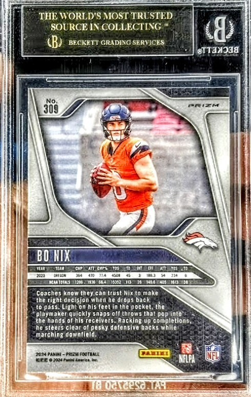 2024 Panini Prizm #309 Bo Nix Green Pulsar BGS 10 BLACK LABEL..POP OF 1.. view 2