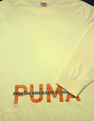 PUMA Mens Pullover Knit Long Sleeve Cotton Elastane Yellow Logo Shirt 2XL XX XXL