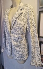 DAMART SPRING/SUMMER JACKET BLAZER - WHITE WITH  GREY PRINT SIZE 14 PREOWNED 