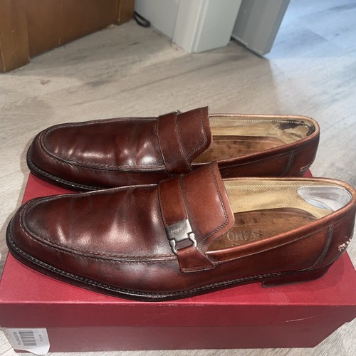 SALVATORE FERRAGAMO men's shoes 10.5 EE Brown leather logo loafer made in Italy. - Picture 2 of 8