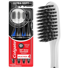 Colgate Gum Health Charcoal Toothbrush with Ultra Soft Floss Tip Bristles, Extra