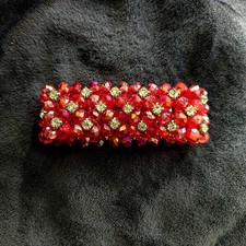Wide  Red And Clear Crystal Bead stretch bracelet 